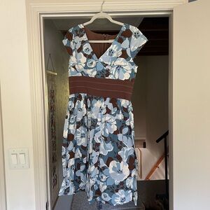 Floral women Dress with Blue and Brown Accents